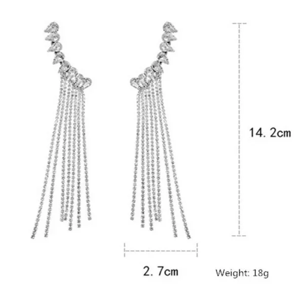 Long Tassel Rhinestone Drop Earrings - Picture 8 of 15